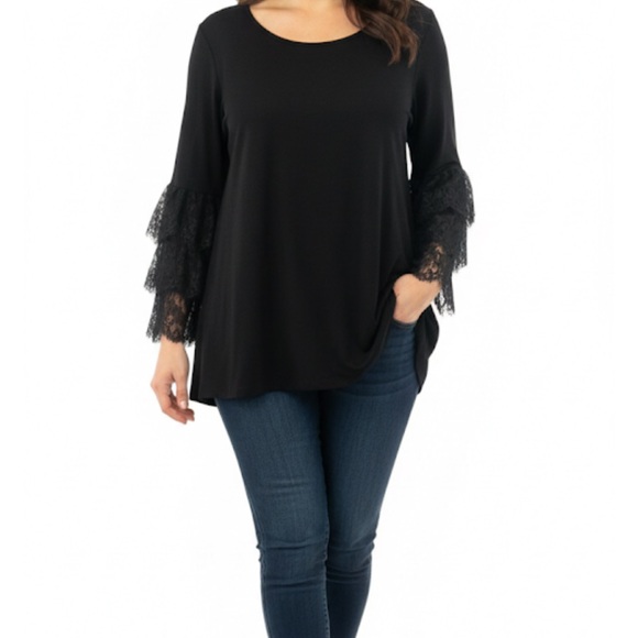 Marled Tops - Marled reunited closet black assymetrical top tunic size XL tiered lace sleeves